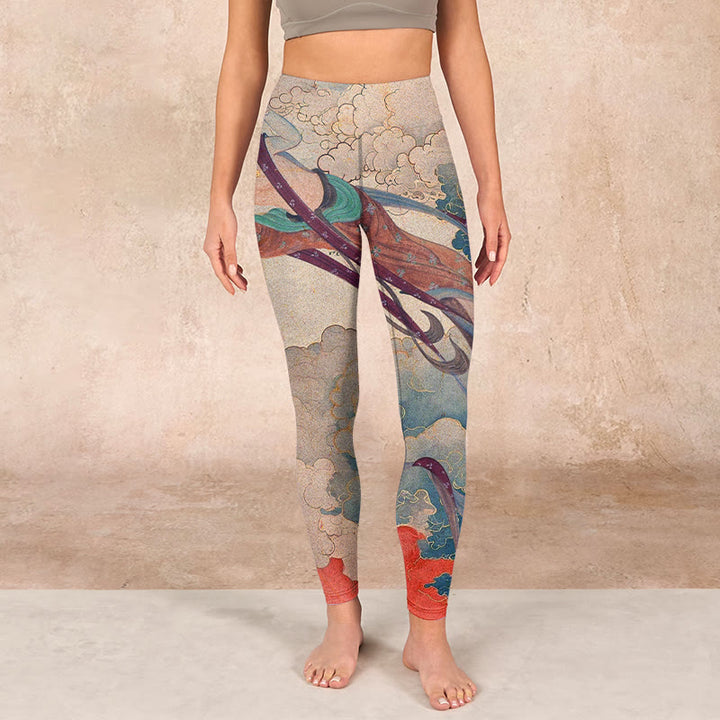 Buddha Stones Dunhuang Flying Apsaras Auspicious Clouds Print Fitness Leggings Women's Yoga Pants - image 1