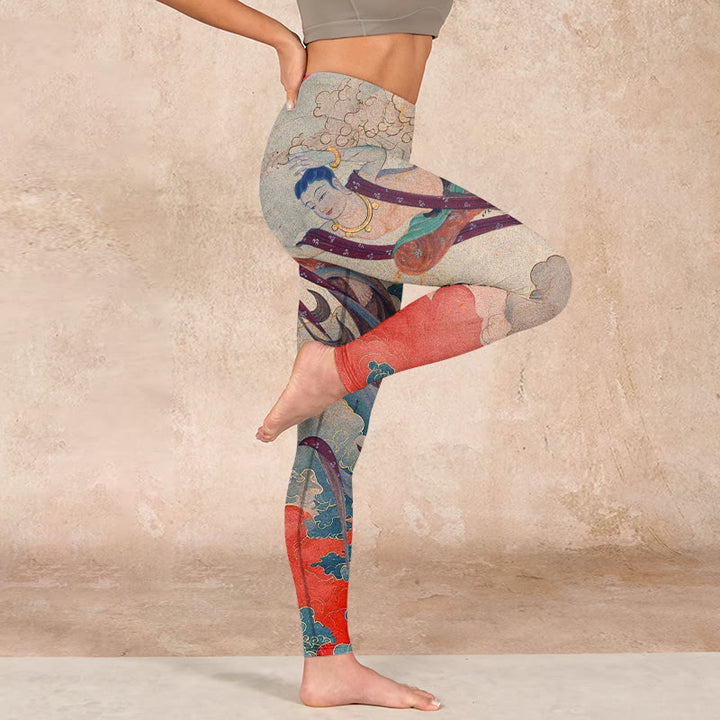 Buddha Stones Dunhuang Flying Apsaras Auspicious Clouds Print Fitness Leggings Women's Yoga Pants - image 15