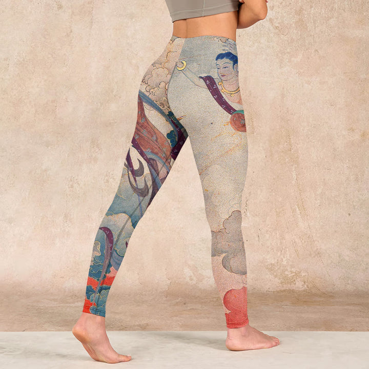 Buddha Stones Dunhuang Flying Apsaras Auspicious Clouds Print Fitness Leggings Women's Yoga Pants - image 4