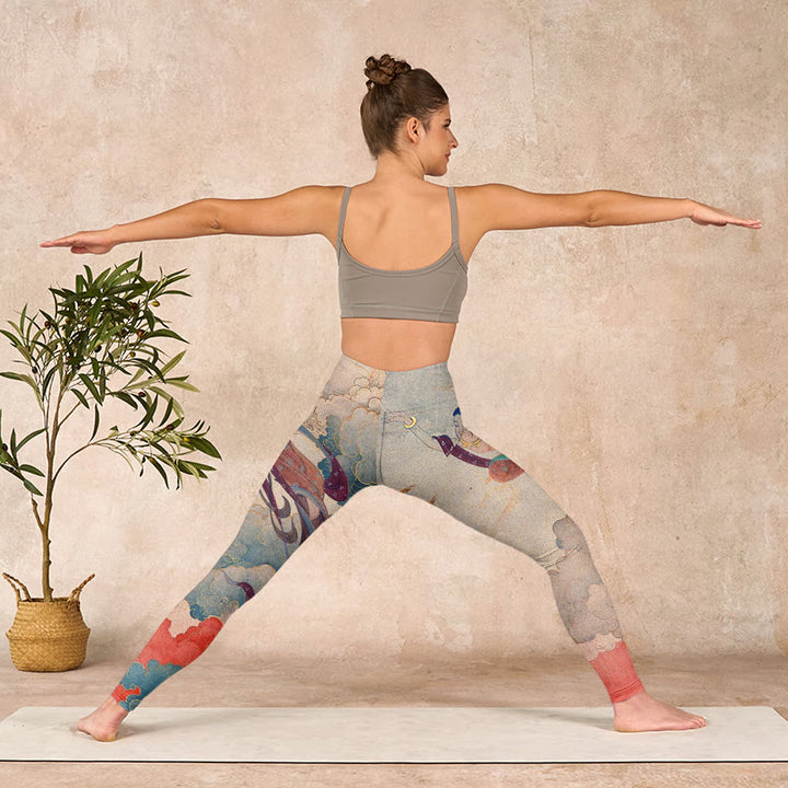 Buddha Stones Dunhuang Flying Apsaras Auspicious Clouds Print Fitness Leggings Women's Yoga Pants - image 10