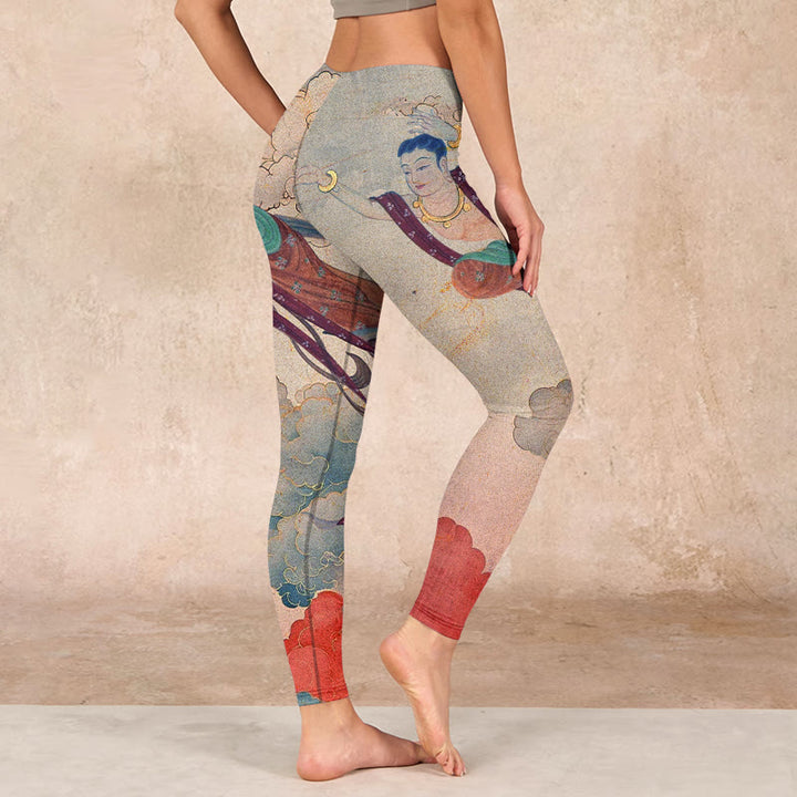 Buddha Stones Dunhuang Flying Apsaras Auspicious Clouds Print Fitness Leggings Women's Yoga Pants - image 2