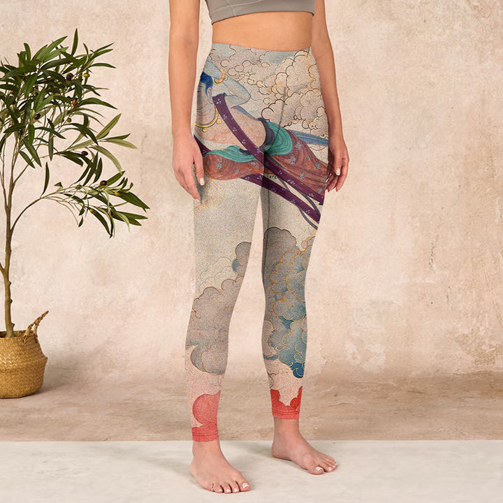 Buddha Stones Dunhuang Flying Apsaras Auspicious Clouds Print Fitness Leggings Women's Yoga Pants - image 3