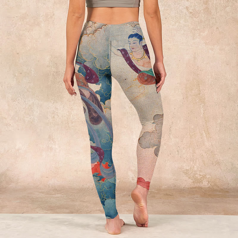 Buddha Stones Dunhuang Flying Apsaras Auspicious Clouds Print Fitness Leggings Women's Yoga Pants - image 14