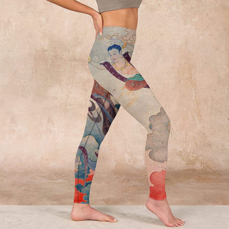 Buddha Stones Dunhuang Flying Apsaras Auspicious Clouds Print Fitness Leggings Women's Yoga Pants - image 16