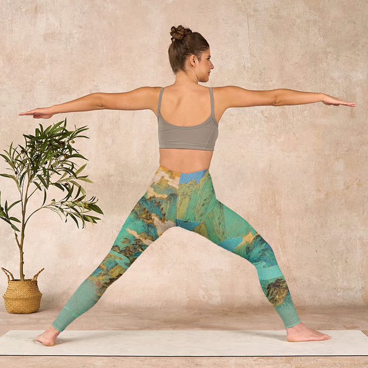 Buddha Stones Chinese Style Green Mountains Landscape Print Lycra Fabric Fitness Leggings Women's Yoga Pants - image 10