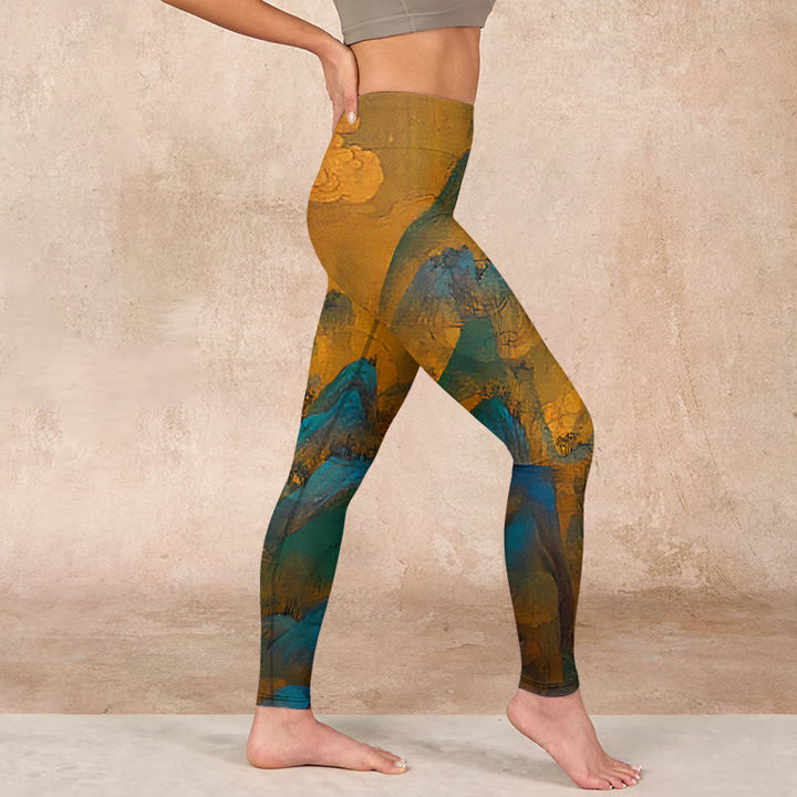 Buddha Stones Dark Goldenrod Mountain Print Fitness Leggings Women's Yoga Pants - image 16