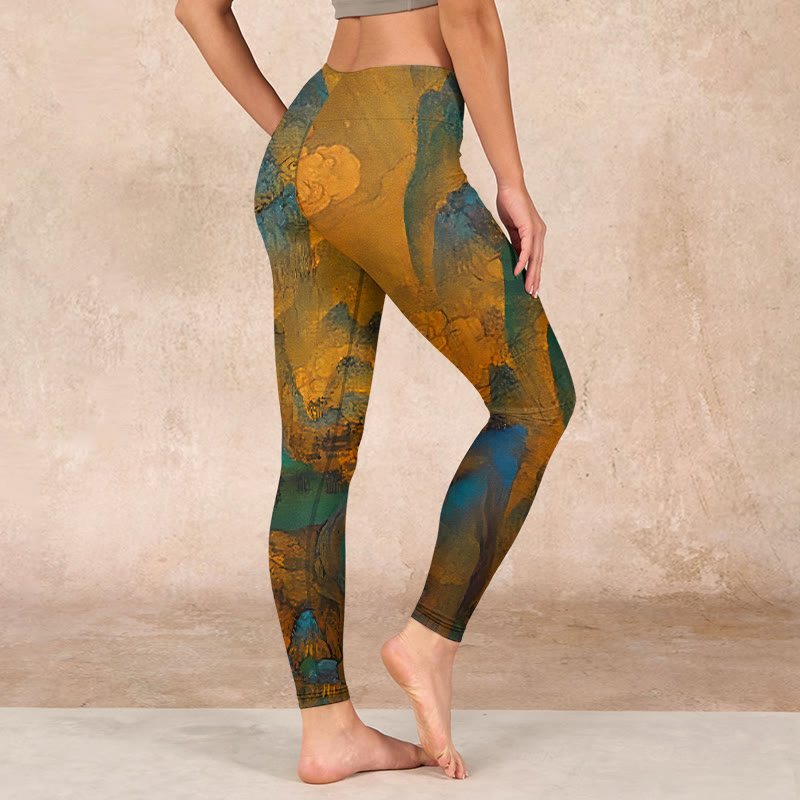 Buddha Stones Dark Goldenrod Mountain Print Fitness Leggings Women's Yoga Pants - image 2