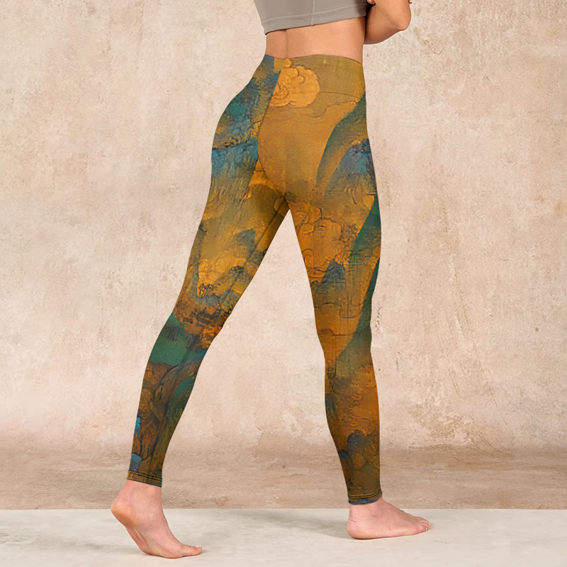 Buddha Stones Dark Goldenrod Mountain Print Fitness Leggings Women's Yoga Pants - image 4