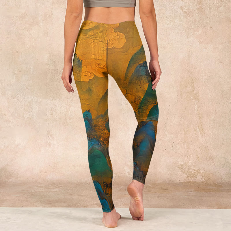 Buddha Stones Dark Goldenrod Mountain Print Fitness Leggings Women's Yoga Pants - image 14