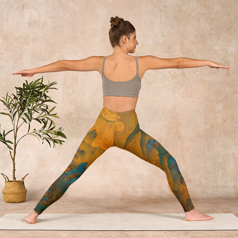 Buddha Stones Dark Goldenrod Mountain Print Fitness Leggings Women's Yoga Pants - image 10