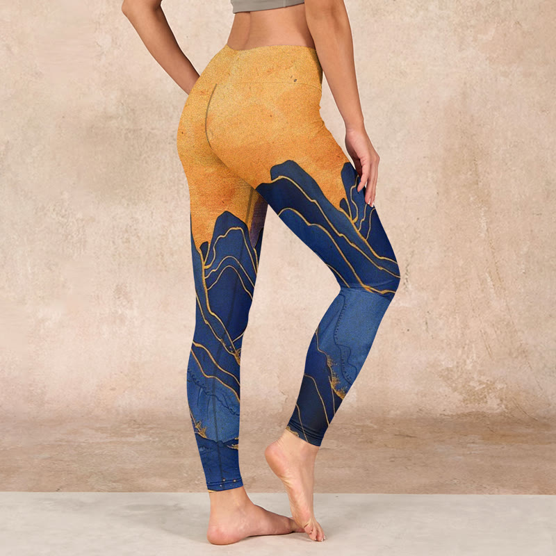 Buddha Stones Dark Blue Mountain Sunset Print Fitness Leggings Women's Yoga Pants - image 2