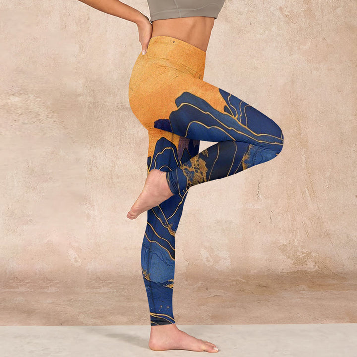 Buddha Stones Dark Blue Mountain Sunset Print Fitness Leggings Women's Yoga Pants - image 15