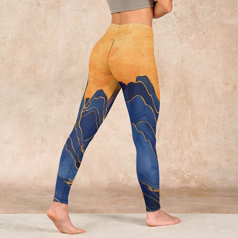 Buddha Stones Dark Blue Mountain Sunset Print Fitness Leggings Women's Yoga Pants - image 4