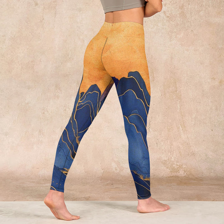Buddha Stones Dark Blue Mountain Sunset Print Fitness Leggings Women's Yoga Pants - image 4