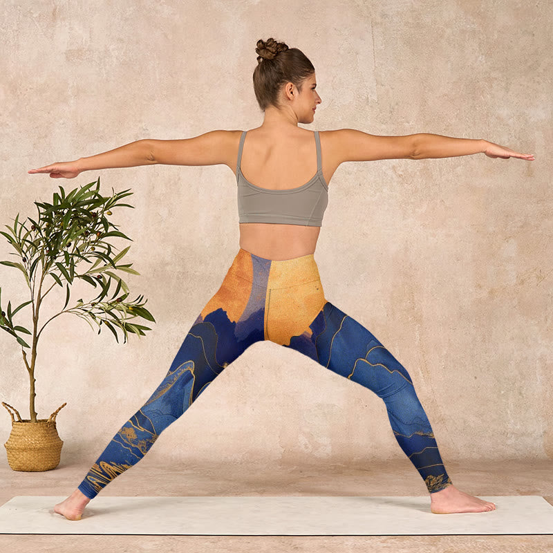 Buddha Stones Dark Blue Mountain Sunset Print Fitness Leggings Women's Yoga Pants - image 10