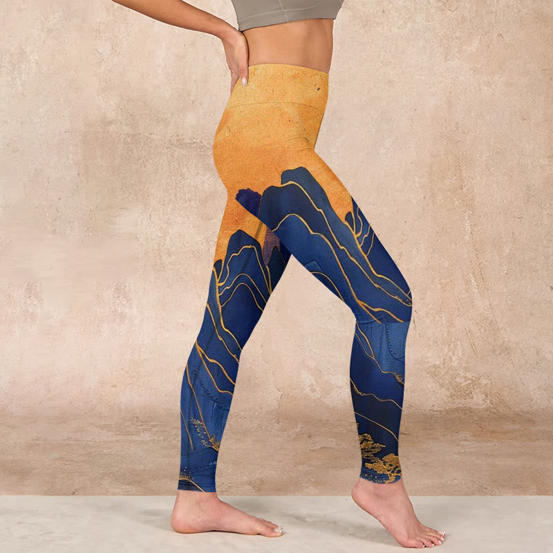 Buddha Stones Dark Blue Mountain Sunset Print Fitness Leggings Women's Yoga Pants - image 16