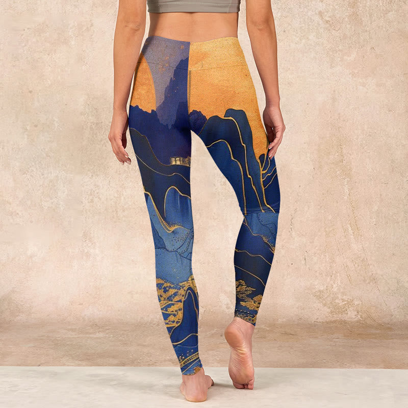 Buddha Stones Dark Blue Mountain Sunset Print Fitness Leggings Women's Yoga Pants - image 14