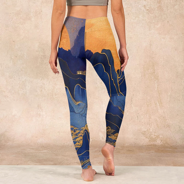 Buddha Stones Dark Blue Mountain Sunset Print Fitness Leggings Women's Yoga Pants - image 14
