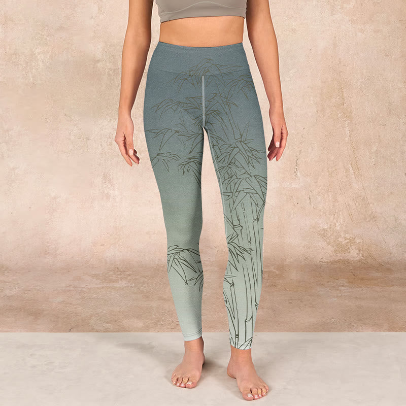Buddha Stones Bamboo Leaves Sketch Print Sports Leggings Women's Yoga Pants - image 1