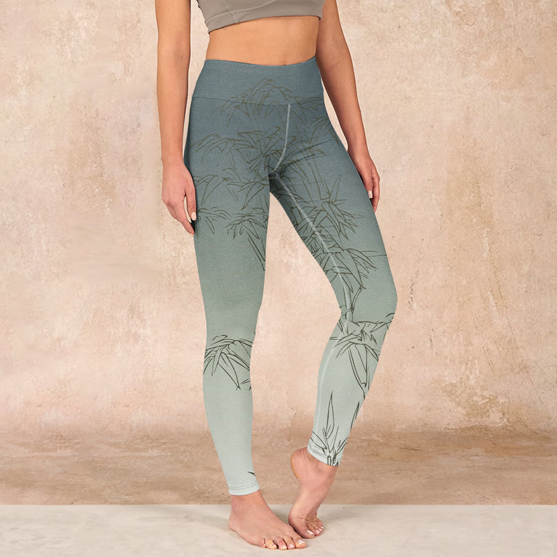 Buddha Stones Bamboo Leaves Sketch Print Sports Leggings Women's Yoga Pants - Gainsboro - US18，UK/AU22，EU50 (4XL) - image 0