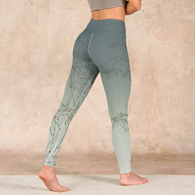 Buddha Stones Bamboo Leaves Sketch Print Sports Leggings Women's Yoga Pants - image 4
