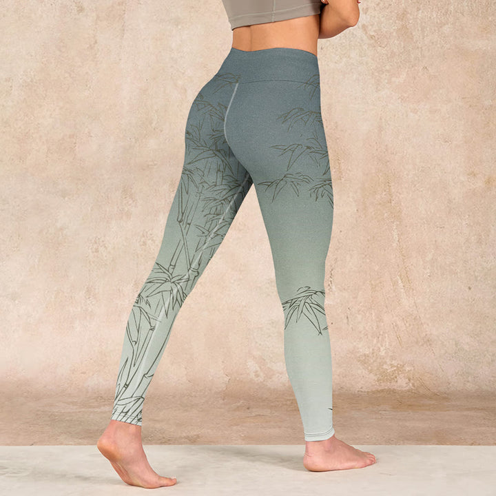 Buddha Stones Bamboo Leaves Sketch Print Sports Leggings Women's Yoga Pants - image 4