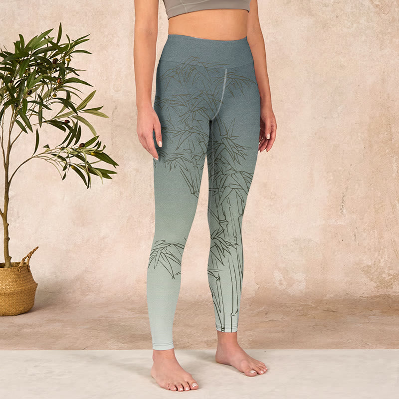 Buddha Stones Bamboo Leaves Sketch Print Sports Leggings Women's Yoga Pants - image 3