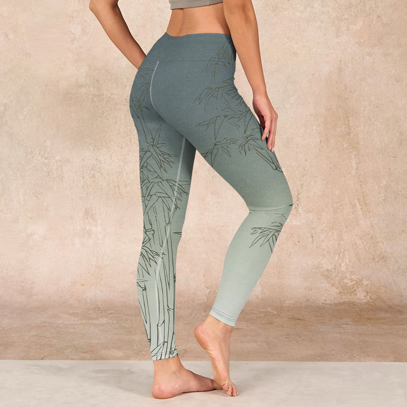 Buddha Stones Bamboo Leaves Sketch Print Sports Leggings Women's Yoga Pants - image 2
