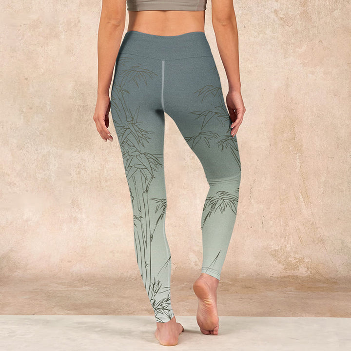 Buddha Stones Bamboo Leaves Sketch Print Sports Leggings Women's Yoga Pants - image 14