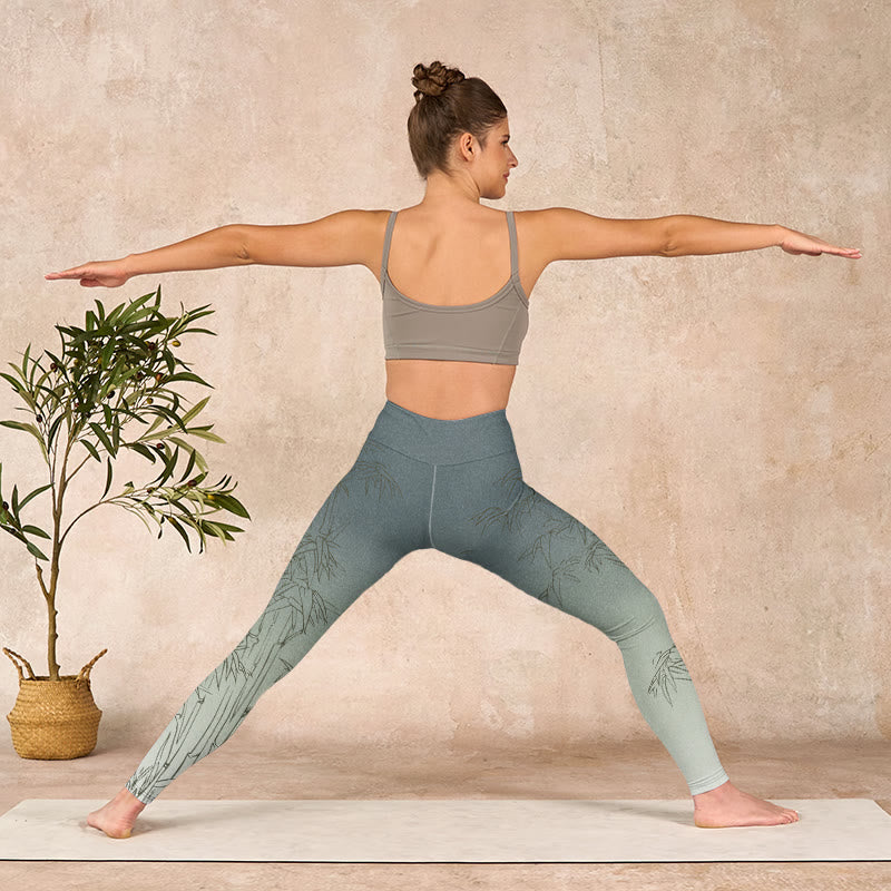 Buddha Stones Bamboo Leaves Sketch Print Sports Leggings Women's Yoga Pants - image 10