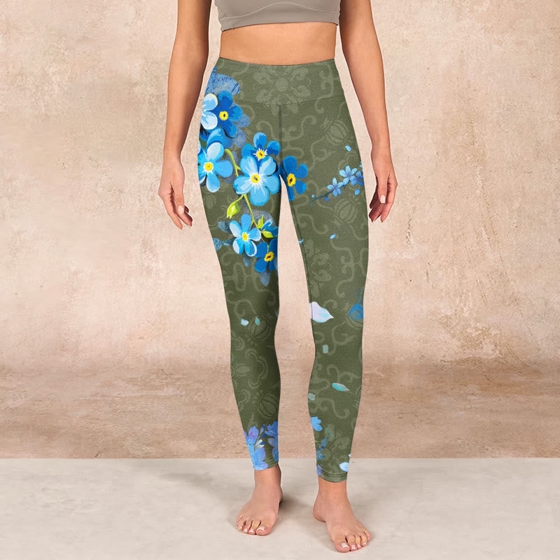 Buddha Stones Blue Flowers Butterflies Print Gym Leggings Women's Yoga Pants - image 1