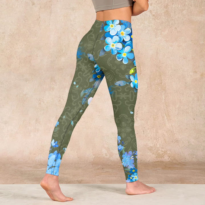 Buddha Stones Blue Flowers Butterflies Print Gym Leggings Women's Yoga Pants - image 4