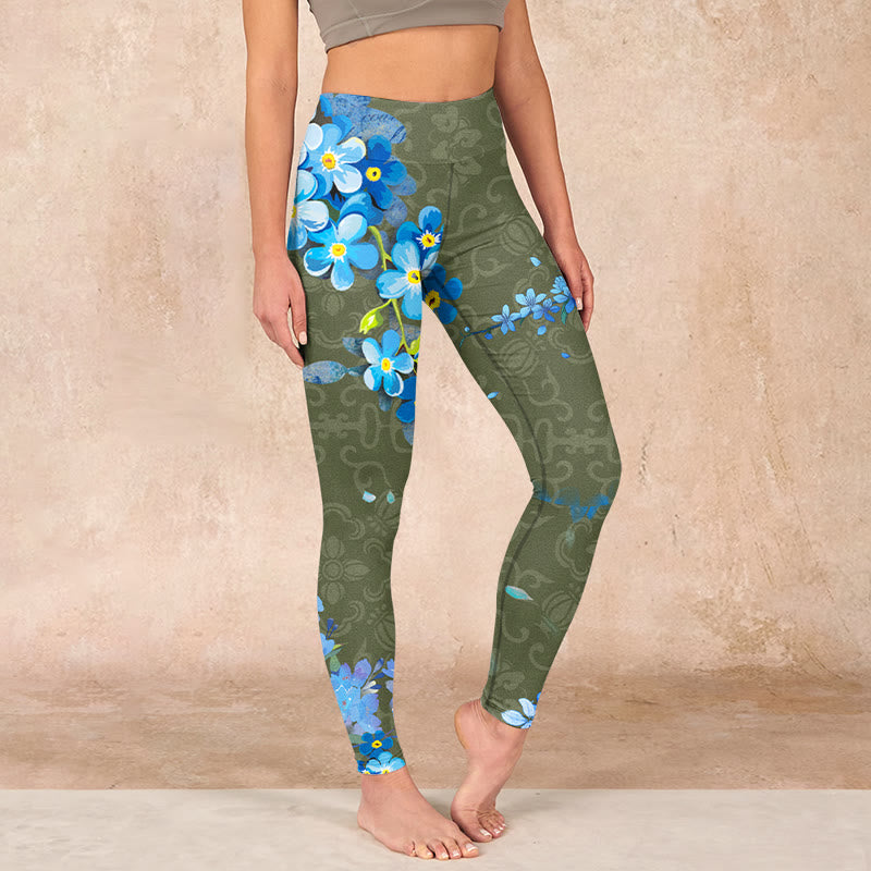 Buddha Stones Blue Flowers Butterflies Print Gym Leggings Women's Yoga Pants - Butterflies - US18，UK/AU22，EU50 (4XL) - image 0