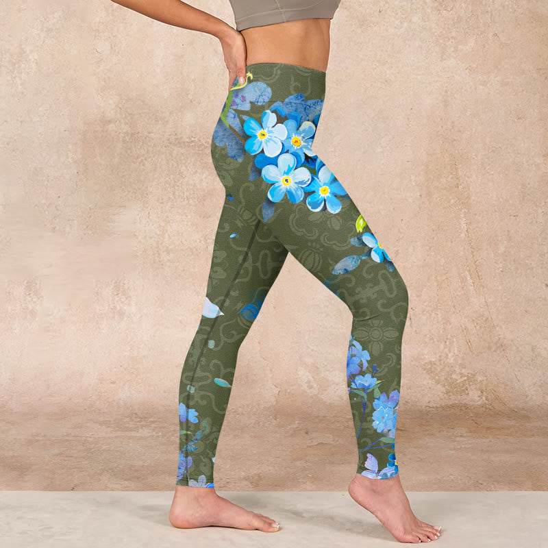 Buddha Stones Blue Flowers Butterflies Print Gym Leggings Women's Yoga Pants - image 16
