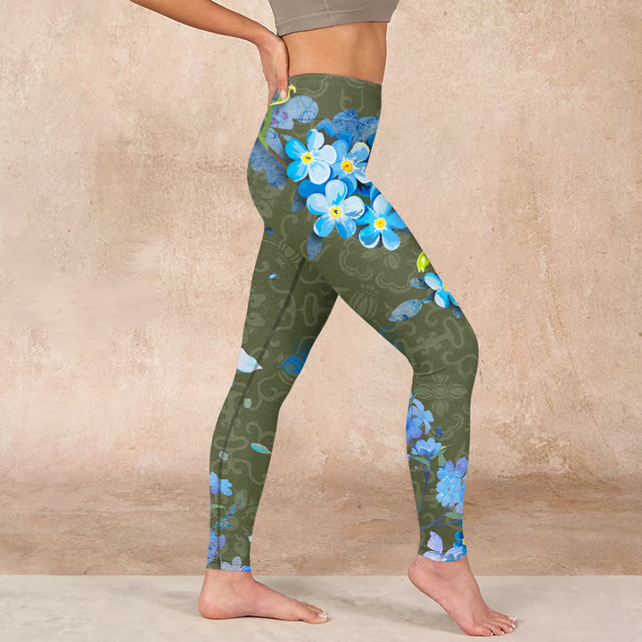 Buddha Stones Blue Flowers Butterflies Print Gym Leggings Women's Yoga Pants - image 16