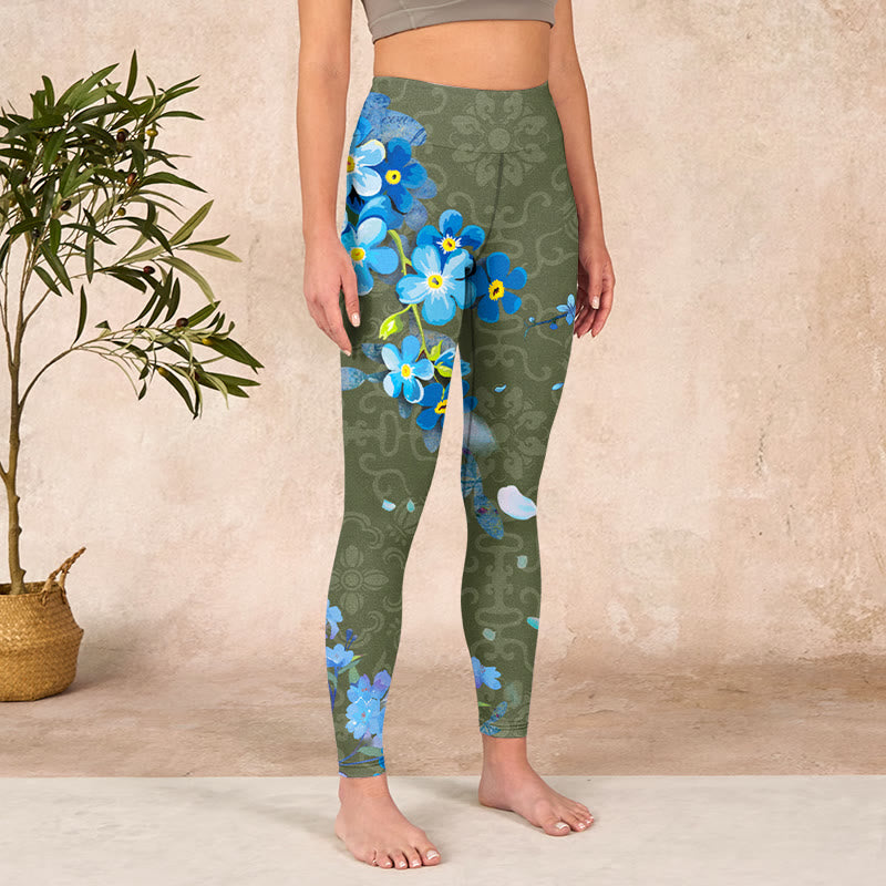 Buddha Stones Blue Flowers Butterflies Print Gym Leggings Women's Yoga Pants - image 3