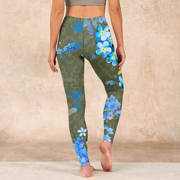 Buddha Stones Blue Flowers Butterflies Print Gym Leggings Women's Yoga Pants - image 14