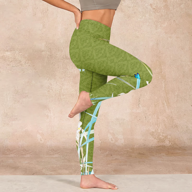 Buddha Stones Green Butterfly Orchid Flowers Print Gym Leggings Women's Yoga Pants - image 15