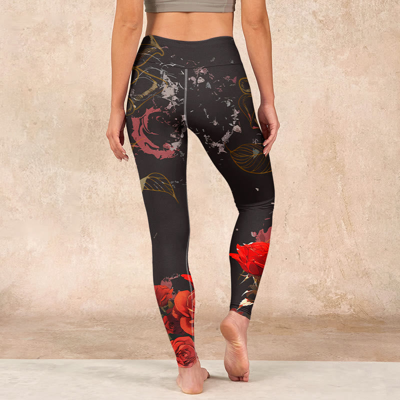 Buddha Stones Red Roses Print Gym Leggings Women's Yoga Pants - image 14