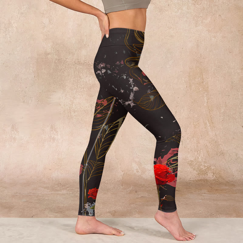 Buddha Stones Red Roses Print Gym Leggings Women's Yoga Pants - image 16