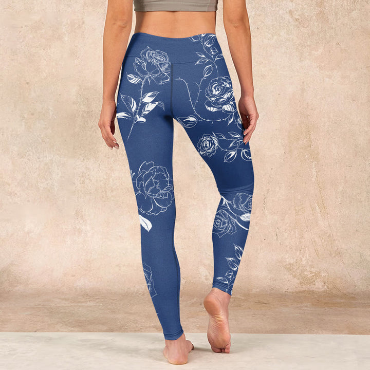 Buddha Stones Blue Rose Butterfly Print Sports Leggings Women's Yoga Pants - image 14