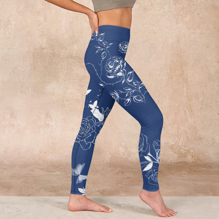 Buddha Stones Blue Rose Butterfly Print Sports Leggings Women's Yoga Pants - image 16