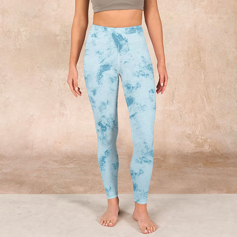 Buddha Stones Light Blue Tie-dye Print Gym Fitness Leggings Women's Yoga Pants - image 1