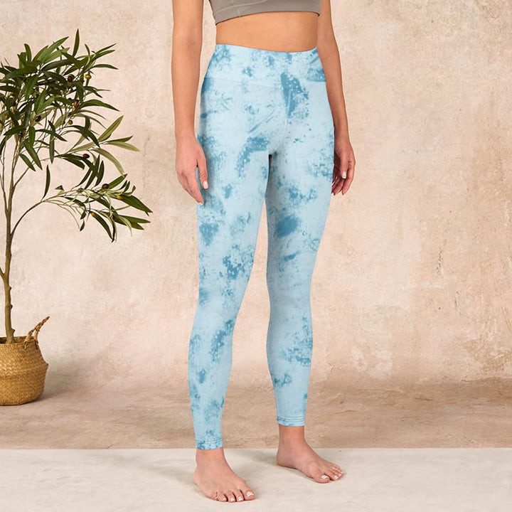 Buddha Stones Light Blue Tie-dye Print Gym Fitness Leggings Women's Yoga Pants - image 3