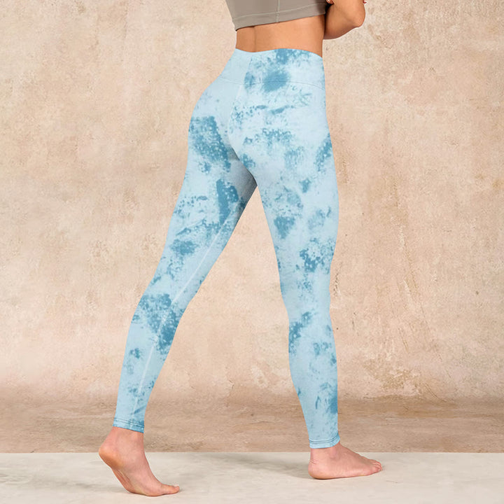 Buddha Stones Light Blue Tie-dye Print Gym Fitness Leggings Women's Yoga Pants - image 4