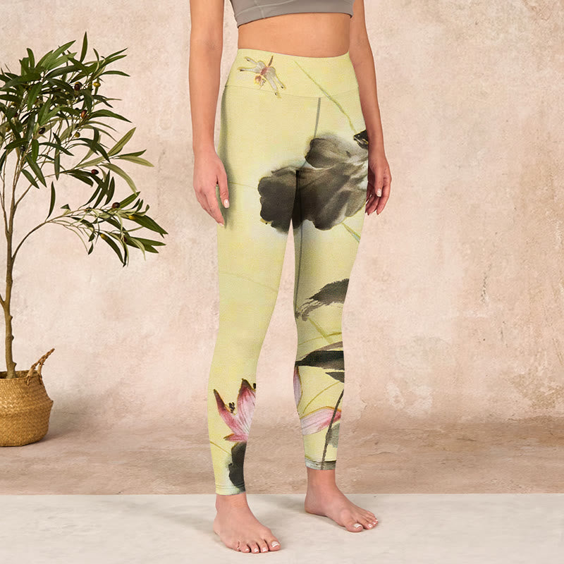 Buddha Stones Pink Blooming And Unbloomed Lotus Print Gym Leggings Women's Yoga Pants - image 3