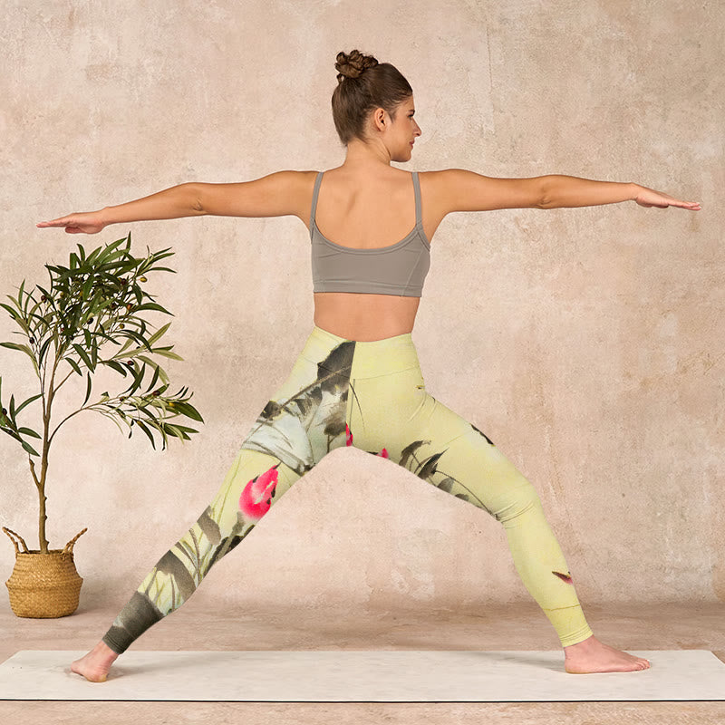 Buddha Stones Pink Blooming And Unbloomed Lotus Print Gym Leggings Women's Yoga Pants - image 10