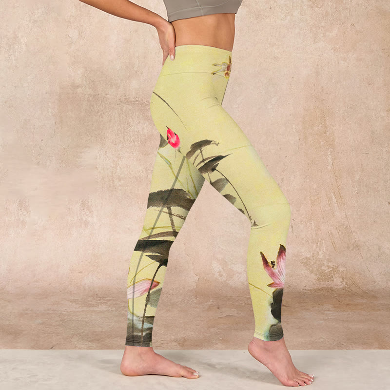 Buddha Stones Pink Blooming And Unbloomed Lotus Print Gym Leggings Women's Yoga Pants - image 16