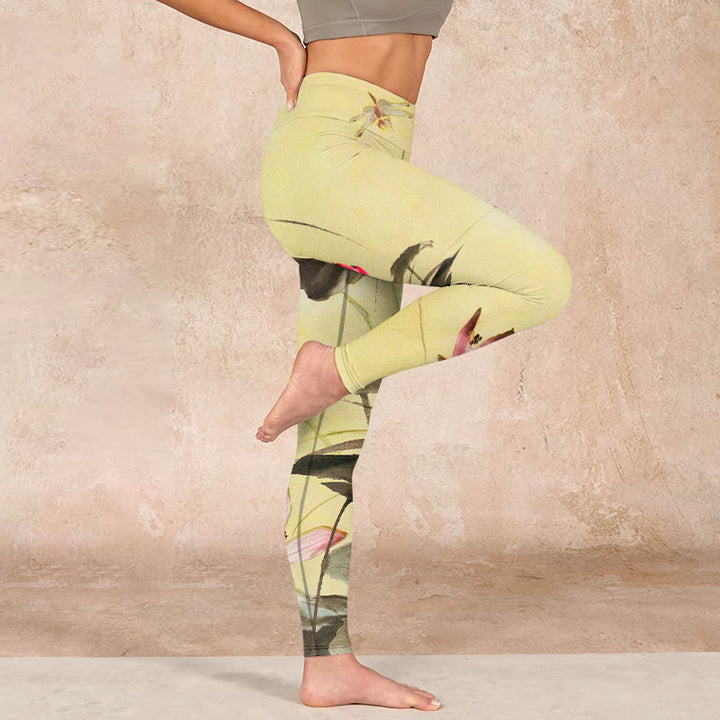 Buddha Stones Pink Blooming And Unbloomed Lotus Print Gym Leggings Women's Yoga Pants - image 15