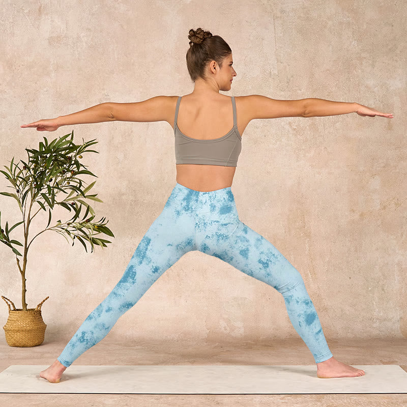 Buddha Stones Light Blue Tie-dye Print Gym Fitness Leggings Women's Yoga Pants - image 10
